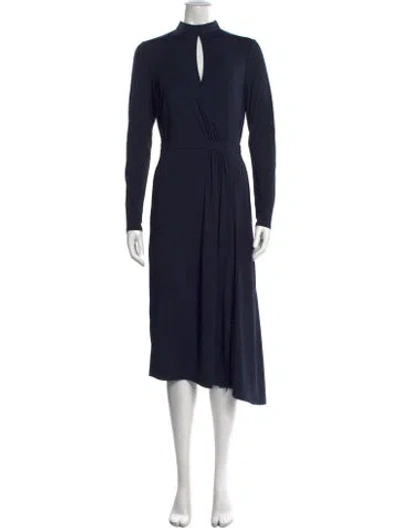 Pre-owned Ted Baker Mock Neck Midi Length Dress W/ Tags In Blue