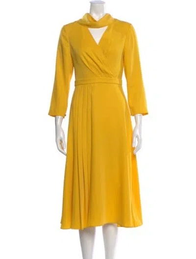 Pre-owned Ted Baker Mock Neck Midi Length Dress In Yellow