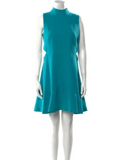 Pre-owned Ted Baker Mock Neck Mini Dress In Blue