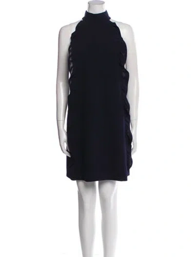 Pre-owned Ted Baker Mock Neck Mini Dress In Blue