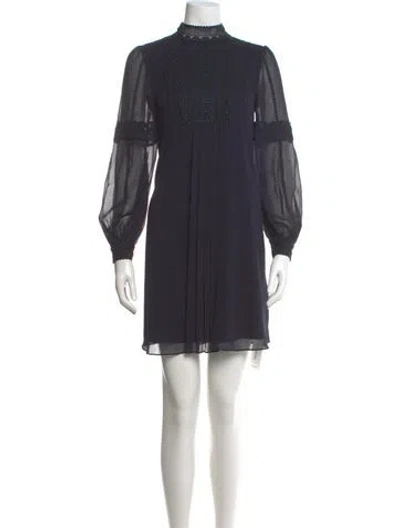 Pre-owned Ted Baker Mock Neck Mini Dress In Blue