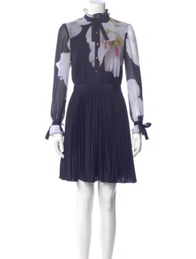 Pre-owned Ted Baker Mock Neck Mini Dress In Blue