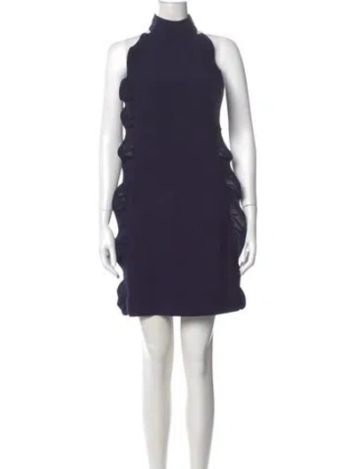 Pre-owned Ted Baker Mock Neck Mini Dress In Blue