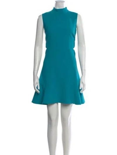 Pre-owned Ted Baker Mock Neck Mini Dress In Blue