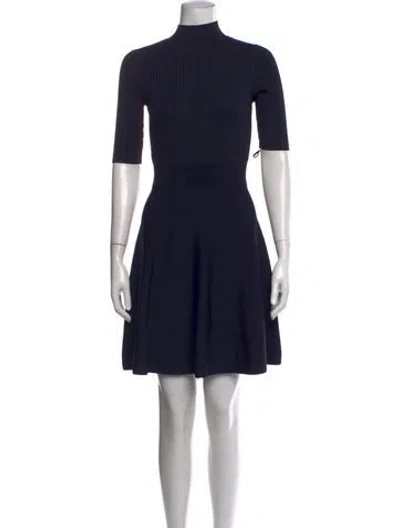 Pre-owned Ted Baker Mock Neck Mini Dress In Blue