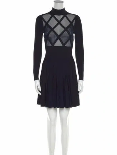 Pre-owned Ted Baker Mock Neck Mini Dress In Blue