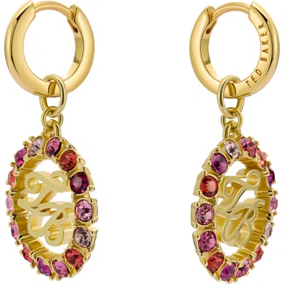 Ted Baker Molika Logo Monogram Crystal Huggie Earrings In Gold