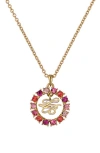 Ted Baker Molli Monogram Crystal Pendant Necklace In Gold Tone Fuchsia Multi