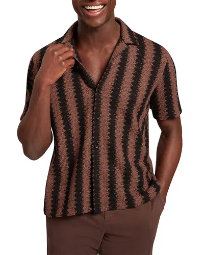 Ted Baker Monier Textured Stripe Relaxed Crochet Shirt In Brown