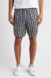 Ted Baker Rhins T Print Regular Fit Drawstring Shorts In Black