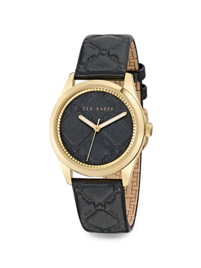Ted Baker Monogram Quilted 34mm Watch In Black