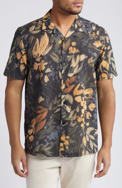 Ted Baker London Moselle Floral Linen & Cotton Camp Shirt In Black Multi