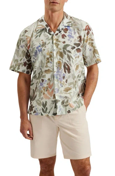 TED BAKER MOSELLE FLORAL LINEN & COTTON CAMP SHIRT