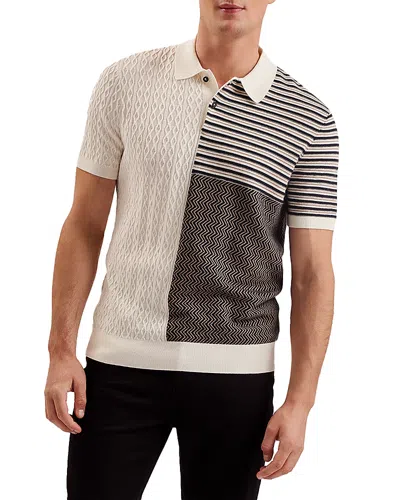 Ted Baker Multi Stitch Short Sleeve Polo Shirt In Ecru