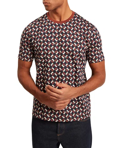 Ted Baker Neeriss Short Sleeve Geo Jacquard Cotton Tee In Brown