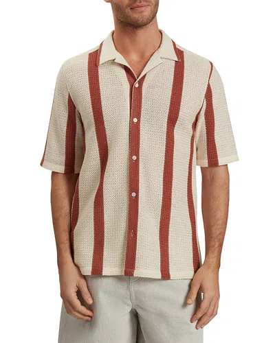 Ted Baker Niks Short Sleeve Striped Crochet Regular Fit Button Down Shirt In Gray