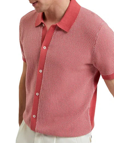 Ted Baker Noliva Short Sleeve Small Stitch Button Through Polo In Red