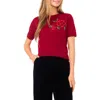 Ted Baker Nora Intarsia Rose Short Sleeve Sweater In Red