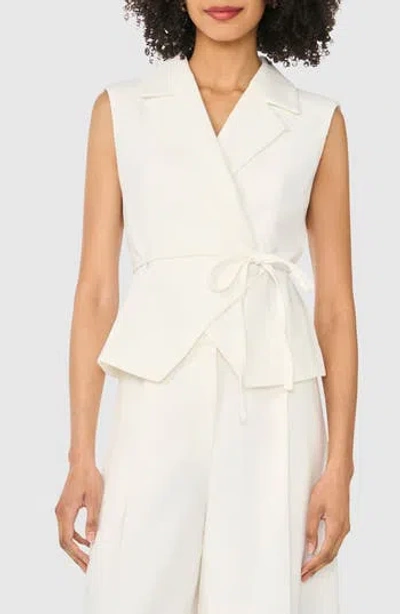 Ted Baker Notch Collar Sleeveless Tie Waist Top In White