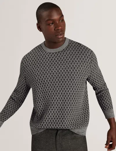 Ted Baker Nunnez Relaxed Cotton Wool Crewneck Jumper In Grey
