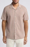 Ted Baker Oise Textured Short Sleeve Cotton Camp Shirt In Brown