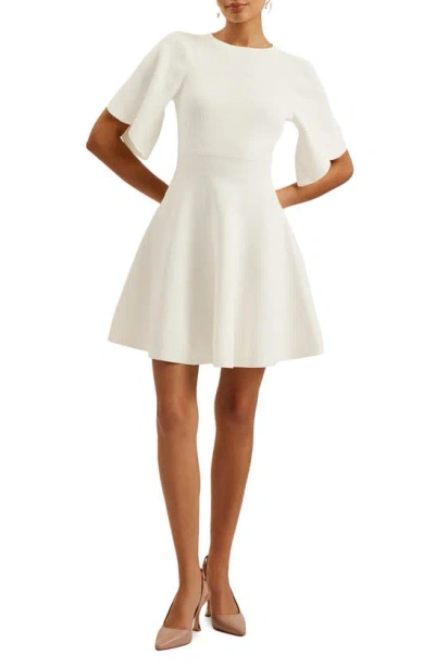 Ted Baker Ribbed Skater Dress In Ivory