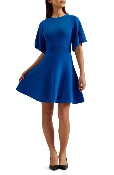 Ted Baker London Olivia Rib Fit & Flare Dress In Mid Blue