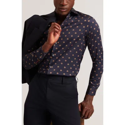 Ted Baker Olufar Print Cotton Button-up Shirt In Blue
