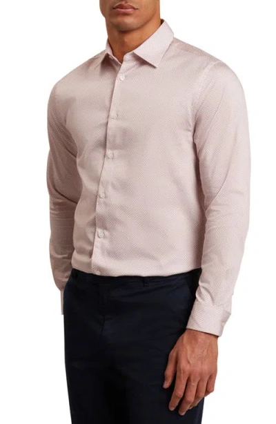 Ted Baker Olweno Slim Fit Microprint Stretch Cotton Button-up Shirt In Neutral
