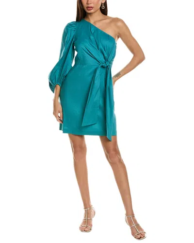 Ted Baker One-shoulder Linen-blend Mini Dress In Green