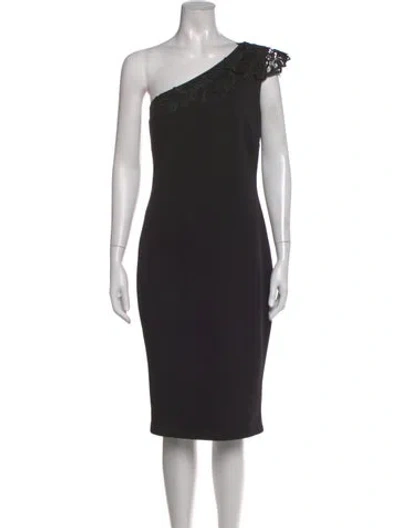 Pre-owned Ted Baker One-shoulder Knee-length Dress In Black