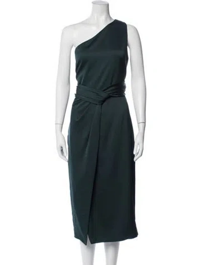 Pre-owned Ted Baker One-shoulder Midi Length Dress In Green
