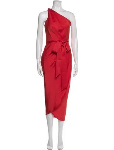 Pre-owned Ted Baker One-shoulder Midi Length Dress In Red