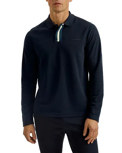 Ted Baker Pacto Regular Fit Long Sleeve Polo In Navy