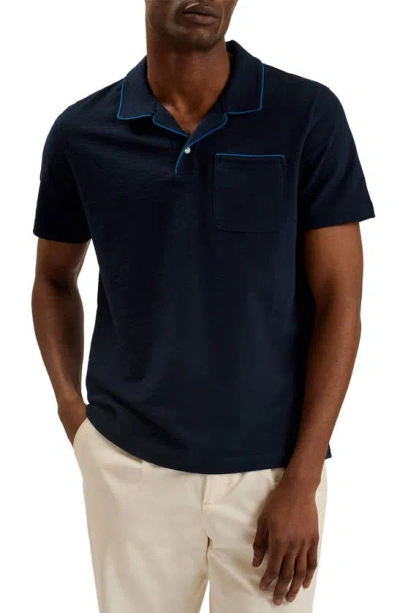 Ted Baker Paisel Piped Cotton Polo In Navy