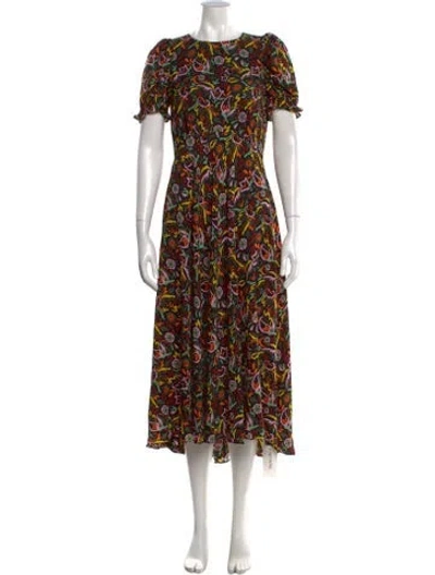 Pre-owned Ted Baker Paisley Print Midi Length Dress In Black