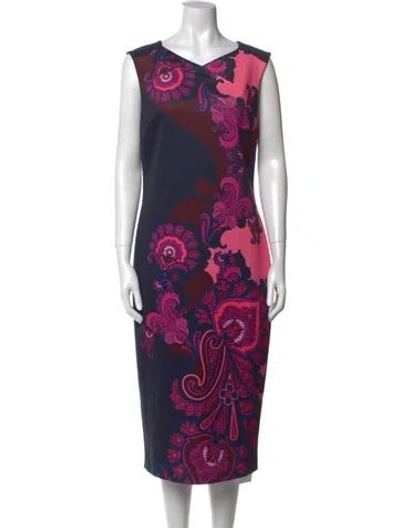 Pre-owned Ted Baker Paisley Print Midi Length Dress In Blue