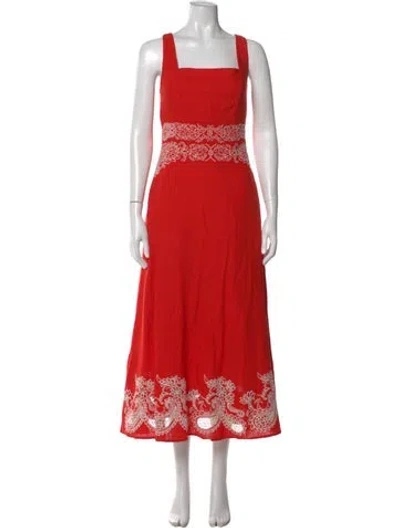 Pre-owned Ted Baker Paisley Print Midi Length Dress W/ Tags In Red