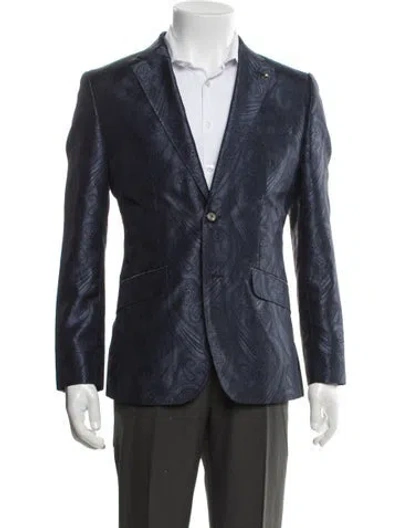 Pre-owned Ted Baker Paisley Print Studded Accents Blazer In Blue