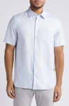 Ted Baker Palomas Regular Fit Short Sleeve Linen & Cotton Button-up Shirt In Light Blue