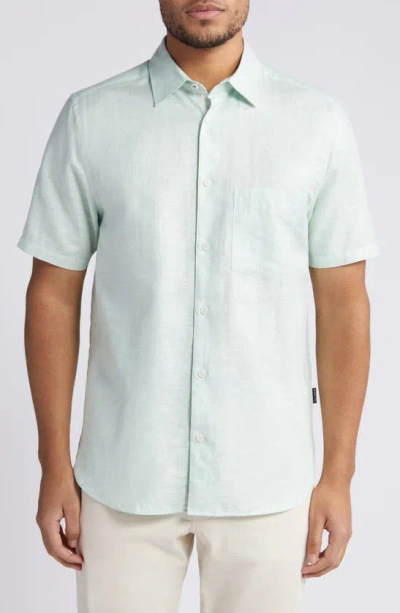 Ted Baker Palomas Regular Fit Short Sleeve Linen & Cotton Button-up Shirt In Green