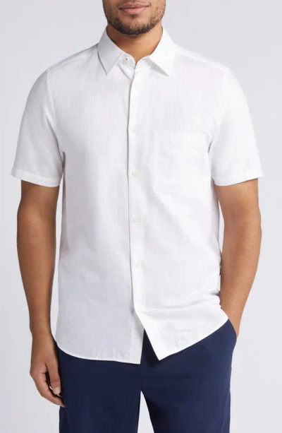 Ted Baker Palomas Regular Fit Short Sleeve Linen & Cotton Button-up Shirt In White