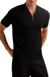 Ted Baker Textured Short Sleeve Quarter Zip Polo Shirt In Black