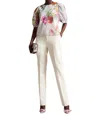 TED BAKER PASTEL FLORAL PRINT AYYMEE PUFF-SLEEVE BLOUSE IN WHITE