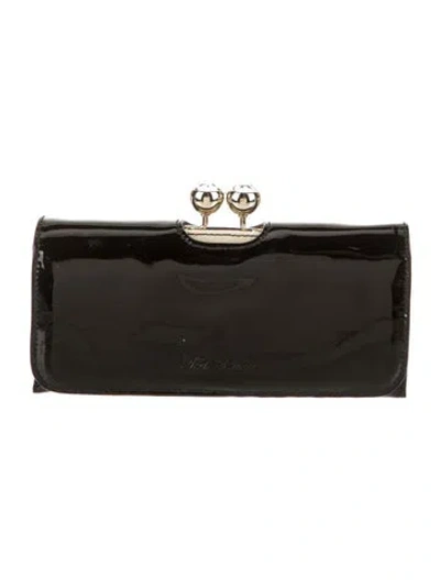 Pre-owned Ted Baker Patent Leather Clutch In Black