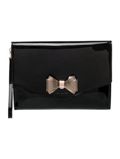 Pre-owned Ted Baker Patent Leather Clutch In Black