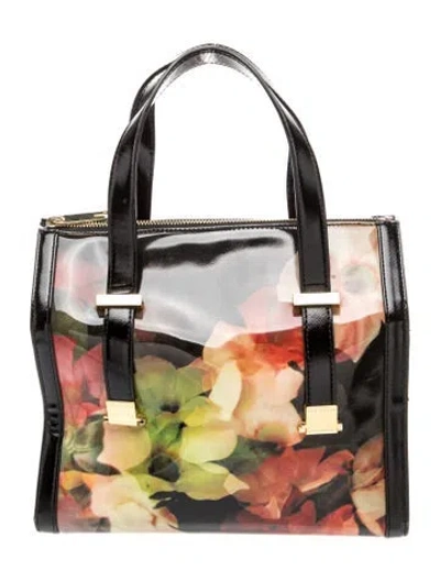 Pre-owned Ted Baker Patent Leather Top Handle Bag In Black/pink