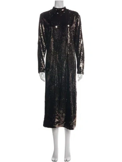 Pre-owned Ted Baker Patterned Midi Length Dress W/ Tags In Black
