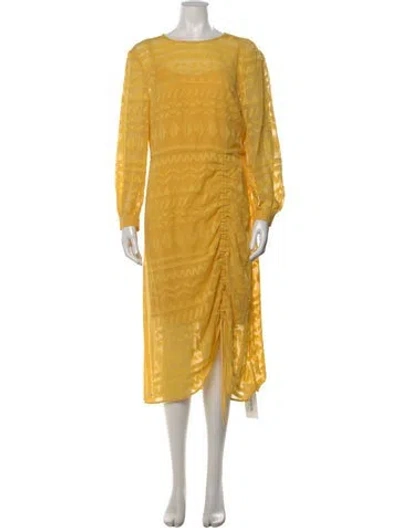 Pre-owned Ted Baker Patterned Midi Length Dress W/ Tags In Yellow