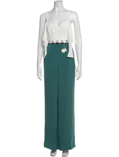 Pre-owned Ted Baker Patterned V-neck Jumpsuit W/ Tags In Green